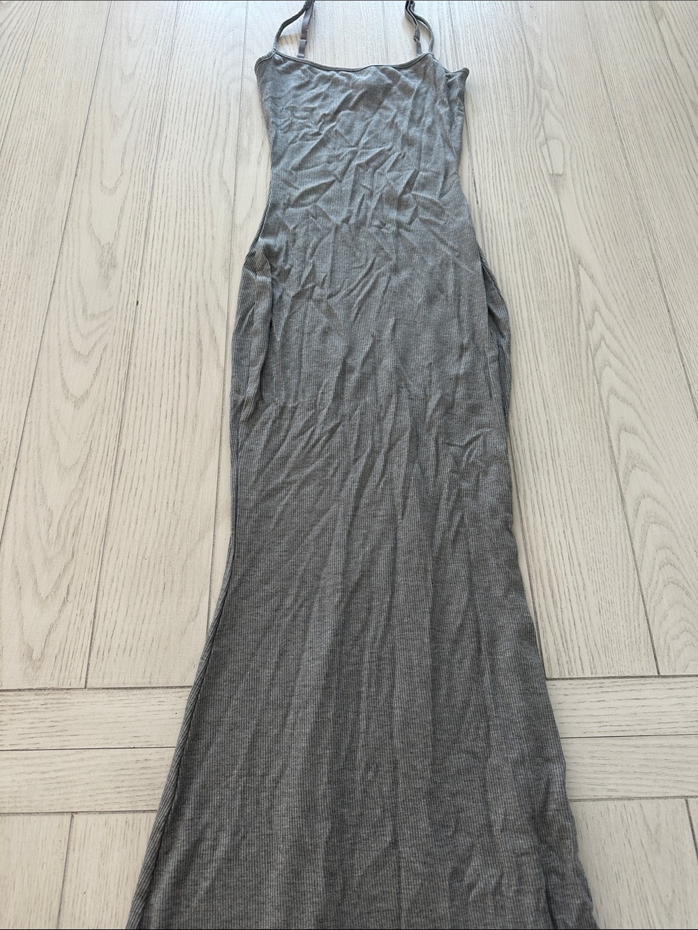 Sleek Ribbed Maxi Slip Dress in Gray skims size small